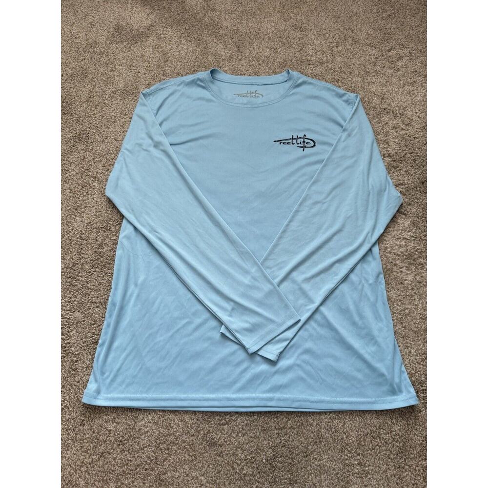 Reel Life Shirt Mens XXL Blue Long Sleeve Graphic Lightweight Fishing Beach